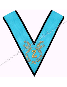 Turquoise moiré ribbon with black edging and Z embroidery