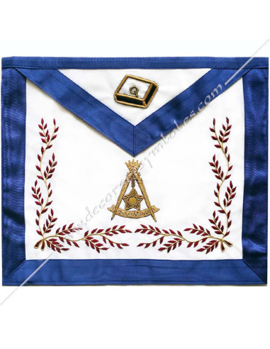 Broderies : branches d'acacia, étoiles dans compas et règle