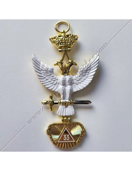 Bijou Maçonnique Articulé Aigle 33e Degré REAA Émaillé Blanc
