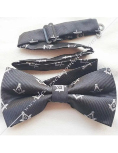 Nœud papillon maçonnique noir double en tissu soyeux
