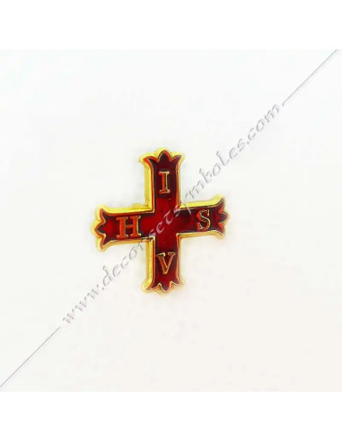 Gold-plated and red-enamelled IVHS Cross Masonic pin