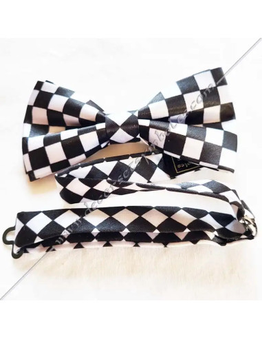 Double adjustable mosaic masonic butterfly bows in black