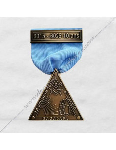 Bronze-coloured Masonic lodge medal with blue ribbon
