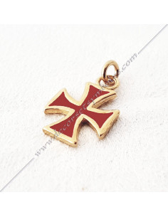 FGK540- pendentif croix templière, bijou maconnique or émaillé rouge. Décors et cadeaux de franc maconnerie