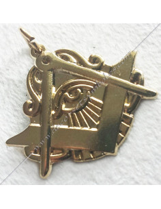 Freimaurer-Anhänger Zirkel, Winkel und Auge, vergoldet mit