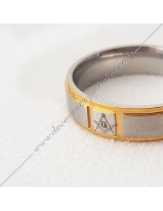 Steel and Gold Square & Compass Ring - Masonic Jewellery - BFM 020 2