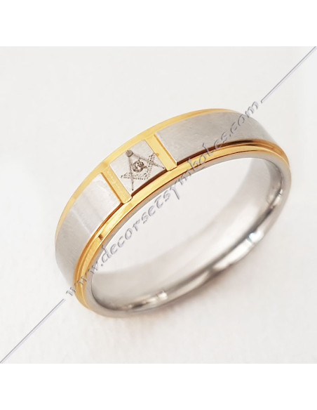 bague-maconnique-acier-or-equerre-compas-G-bijoux-loges cadeaux-franc-maconnerie-loges-fm