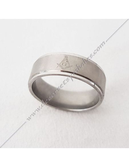 BFM040- bague-maconnique-acier-chrome-equerre-compas-bijoux-loges cadeaux-franc-maconnerie-rites-FM
