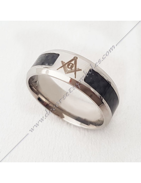 Bague Equerre & Compas en Acier et Resine Bijoux Maconniques