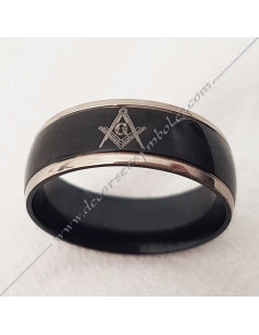Black Resin and Steel Square & Compass Ring - Masonic Jewellery - BFM 030