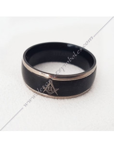 Black Resin and Steel Square & Compass Ring - Masonic Jewellery - BFM 030 2