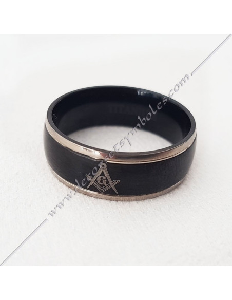 Black Resin and Steel Square & Compass Ring - Masonic Jewellery - BFM 030