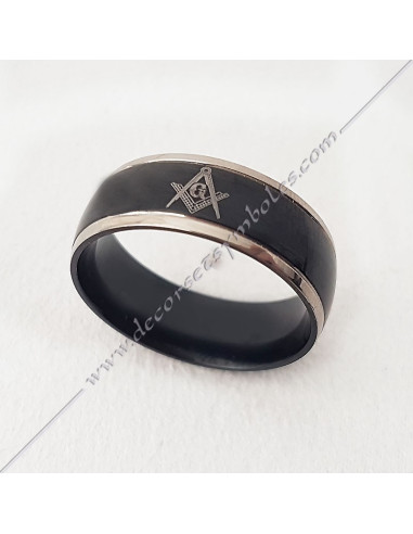 Black Resin and Steel Square & Compass Ring - Masonic Jewellery - BFM 030