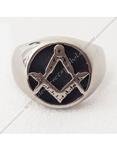 BFM060- chevaliere-bague-maconnique-acier-equerre-compas-bijoux-loges cadeaux-franc-maconnerie-rites-FM