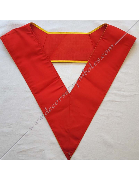 Collarín Masónico en cinta de muaré rojo ribeteado oro