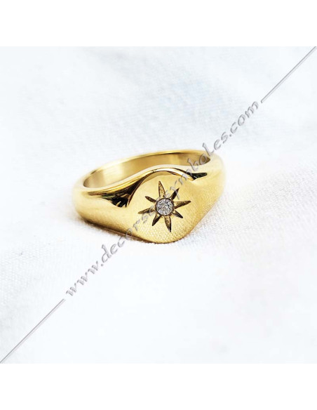 Ring Gold Sonne mit Brillant Incruste Freimaurerschmuck