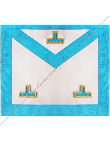 Masonic apron - Venerable Master of the French Rite - Groussier - 3 gold turquoise