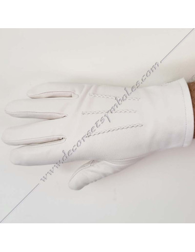 White Leather 3 Stitched Ceremonial Gloves Masonic Gloves