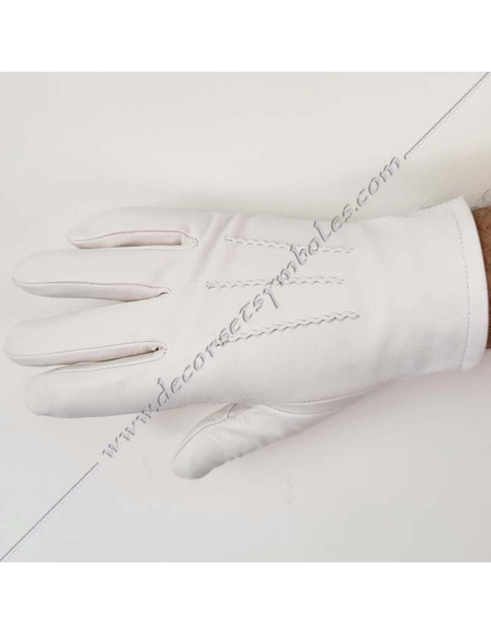 White Leather 3 Stitched Ceremonial Gloves Masonic Gloves