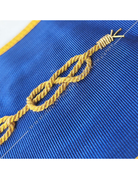 Ruban moiré bleu roi (11 cm), broderie main au fil d'or