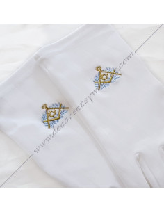 GCB070-gants-blancs-maconniques-brodes-equerre-compas-or-acacia-bleu-tenues-ceremonies-coton-nylon-fm