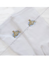 Gants maçonniques blancs brodés Équerre, Compas et Acacia