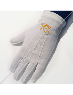 Guantes Algodón blanco Bordado Oudjat oro Guantes Masónicos