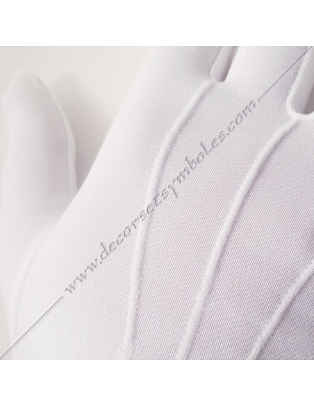White cotton and lycra masonic gloves with red elasticated