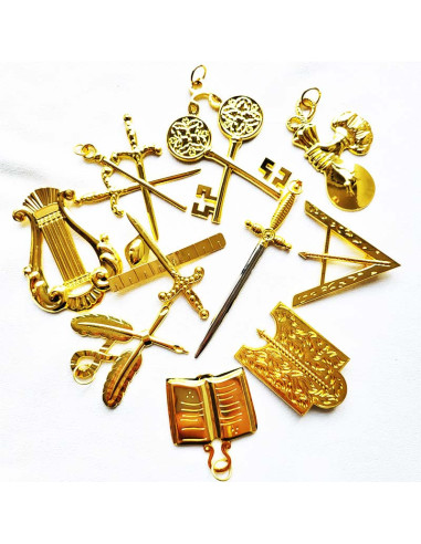 Ensemble de 10 Bijoux Maçonniques Officiers | Or Fin