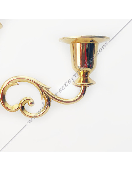 Candelabro massonico a 3 bracci in ottone dorato per