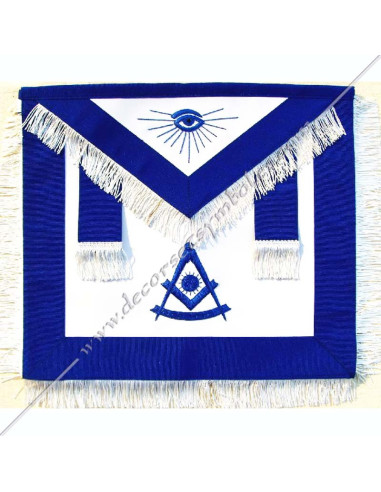Embroidery: sun on the square, compass and ruler and a blue