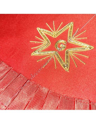 Embroidery: open compass with sun and ruler and gold star